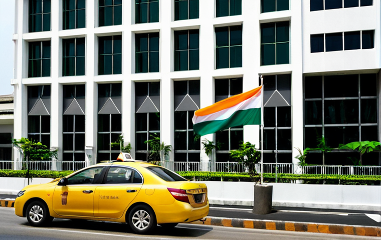 **
    "A bright, clear daylight shot of a modern, prominent embassy building on a main road in Bangkok, subtly identifiable as the Embassy of Côte d'Ivoire (featuring a discreet, generalized representation of the Ivorian flag or crest). A professional female figure stands confidently in the foreground, having successfully arrived, exuding a sense of relief and accomplishment. Elements of Bangkok's urban environment, such as a yellow taxi or a glimpse of an Airport Rail Link station, can be seen in the background, suggesting seamless travel. The overall mood conveys overcoming initial confusion and achieving a smooth arrival. Realistic, high-resolution, professional architectural and portrait photography."

2.  **Prompt for