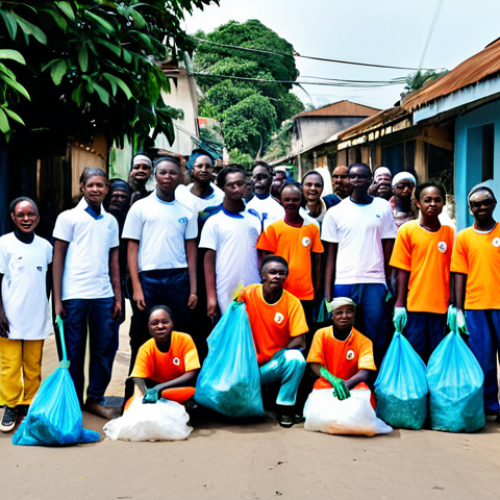 **

"A group of Ivorian community members, fully clothed and wearing appropriate work attire, participating in a community cleanup event, collecting plastic waste in a vibrant Abidjan neighborhood, focusing on teamwork and environmental responsibility, safe for work, appropriate content, professional, modest clothing, perfect anatomy, natural proportions, high quality photo."

**